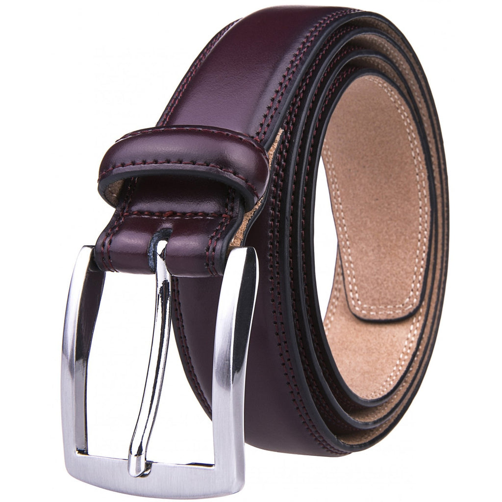 Real Leather Belts For Men, 1.25-inch Wide Classic Durable Belt - Wine