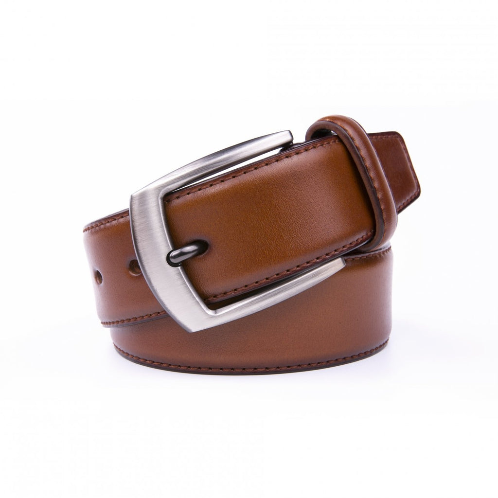 Genuine Leather Mens Belt, 1.5 Wide Classic Design Durable Belt - Cognac
